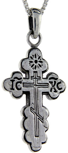 Sterling Silver St. Nicholas Cross Pendant, 1 3/8 inch tall