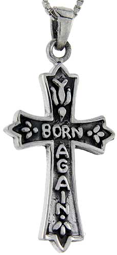 Sterling Silver Born Again Cross Pendant, 1 3/8 inch tall