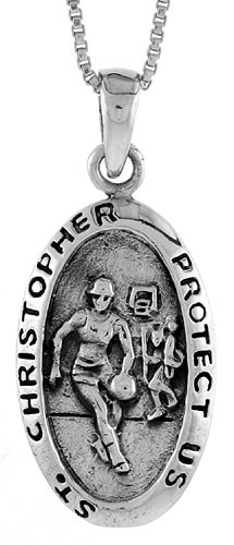 Sterling Silver Saint Christopher Charm for Basketball, 1 3/8 inch tall
