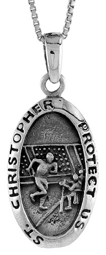 Sterling Silver Saint Christopher Charm for Football , 1 3/8 inch tall