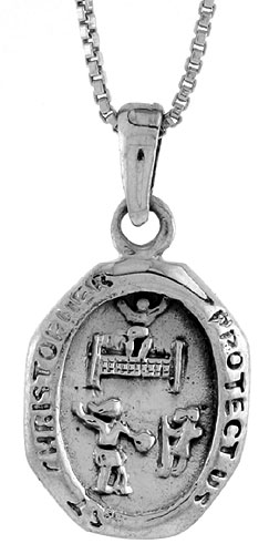 Sterling Silver Saint Christopher Charm for Tennis, 1 1/16 inch tall