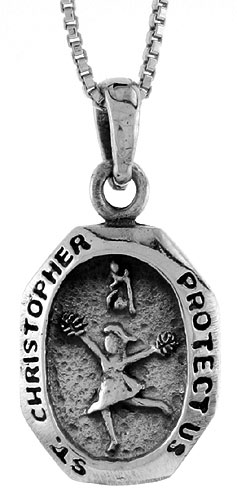 Sterling Silver Saint Christopher Charm for Cheerleaders, 1 1/16 inch tall
