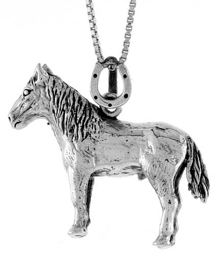 Sterling Silver Solid 3-Dimensional Horse Pendant, 1 1/16 inch wide