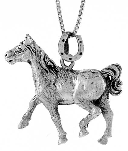 Sterling Silver Solid 3-Dimensional Horse Pendant with great Quality and Detail, 1 1/4 inch wide