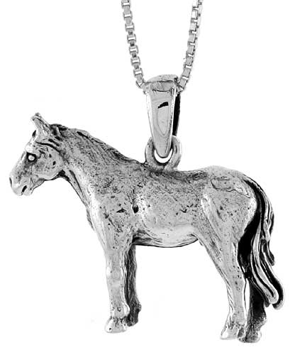 Sterling Silver Solid 3-Dimensional Horse Pendant with great Quality and Detail, 7/8 inch 