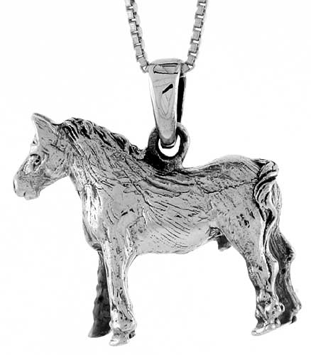 Sterling Silver Solid 3-Dimensional Horse Pendant with great Quality and Detail, 7/8 inch 
