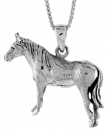 Sterling Silver Solid 3-Dimensional Horse Pendant with great Quality and Detail, 1 inch 