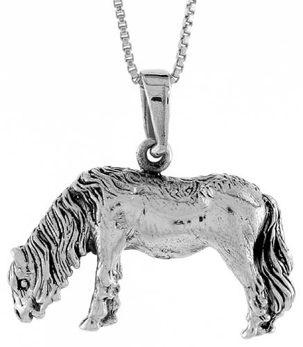 Sterling Silver Solid 3-Dimensional Horse Pendant with great Quality and Detail, 3/4 inch 
