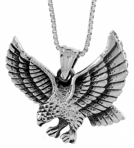 Sterling Silver Pouncing Eagle Pendant, 1 inch wide