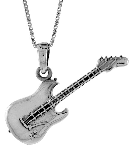 Sterling Silver Guitar Pendant, 1 1/2 inch 