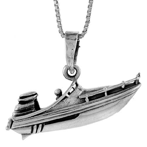 Sterling Silver Speed Boat Pendant, 1 1/4 inch 