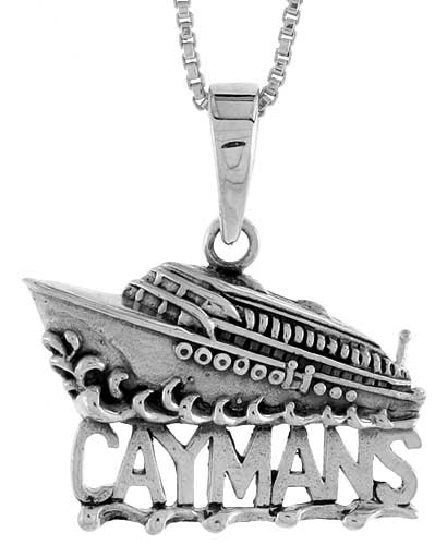 Sterling Silver CAYMAN Islands Cruise Ship Pendant, 1 1/4 inch wide 