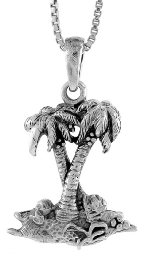 Sterling Silver Desert Island Palm Tree Pendant, 3/4 inch 