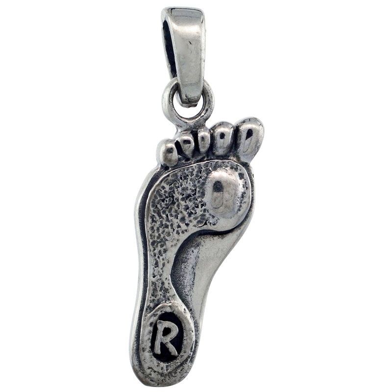 Sterling Silver Footprint Pendant, 7/8 inch tall 