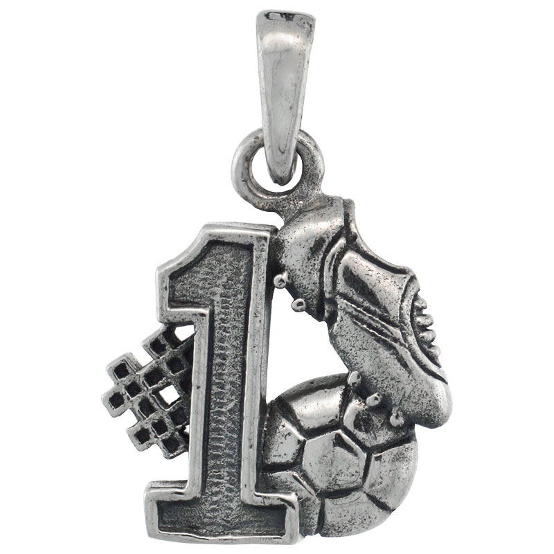 Sterling Silver #1 Soccer Player Ball & Shoe Pendant , 3/4 inch tall