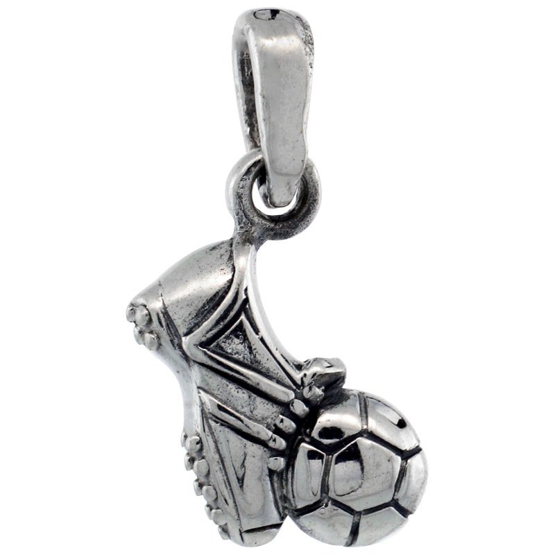 Sterling Silver Soccer Ball & Shoe Pendant, 5/8 inch tall
