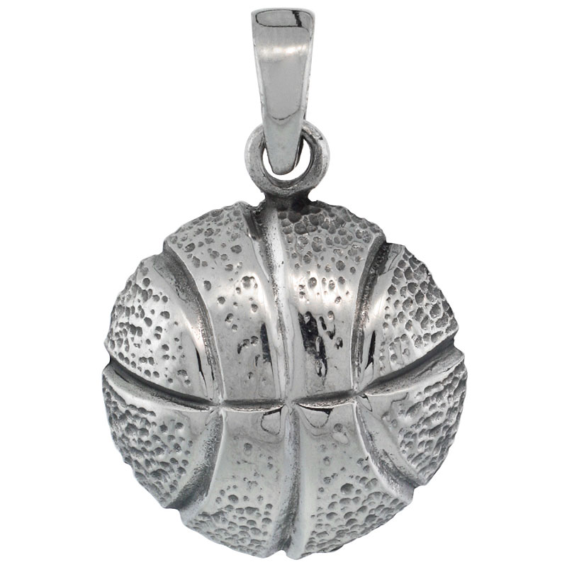 Sterling Silver Basketball Pendant, 3/4 inch 