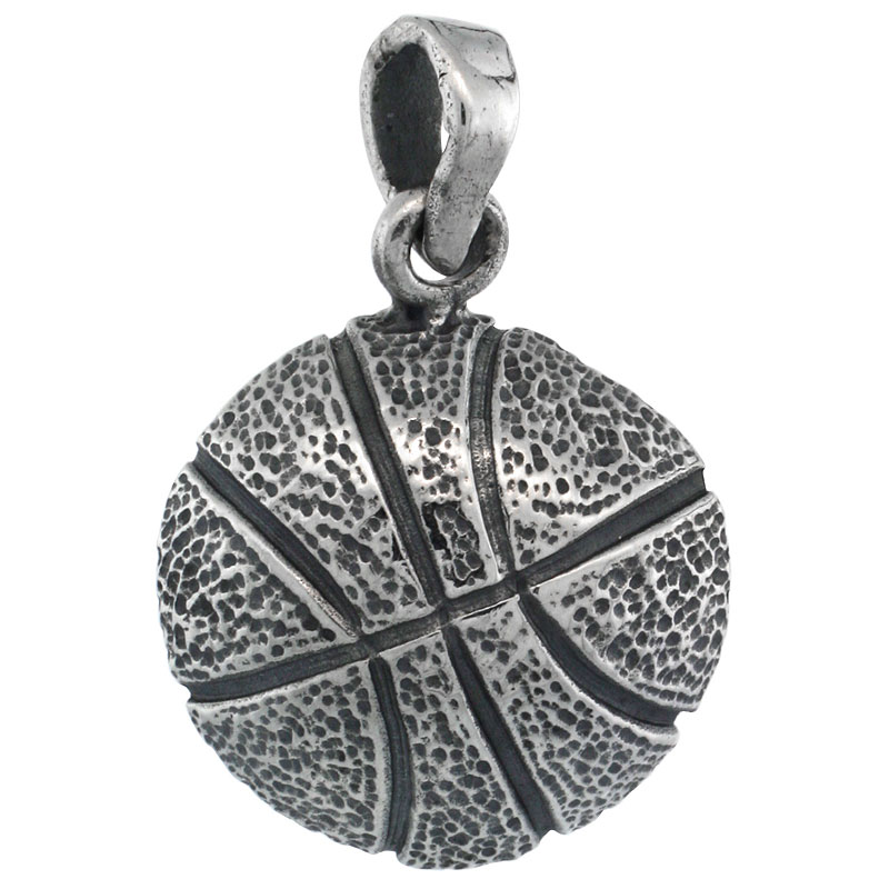 Sterling Silver Basketball Pendant, 5/8 inch 