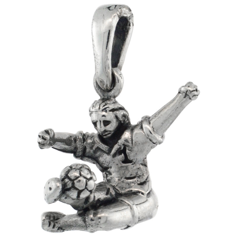 Sterling Silver Soccer Player Pendant, 1/2 inch tall