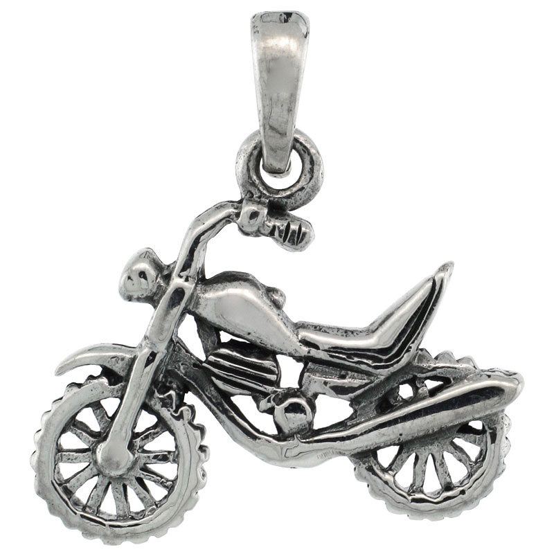 Sterling Silver Dirt Bike Pendant, 7/8 inch wide