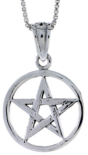 Sterling Silver Star Pentagon Pendant, 3/4 inch tall