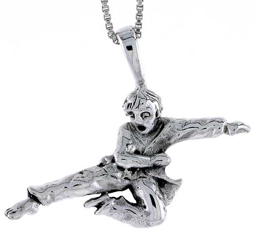Sterling Silver Martial Artist Pendant, 3/4 inch tall