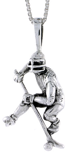 Sterling Silver Hockey Player Pendant, 1 inch tall