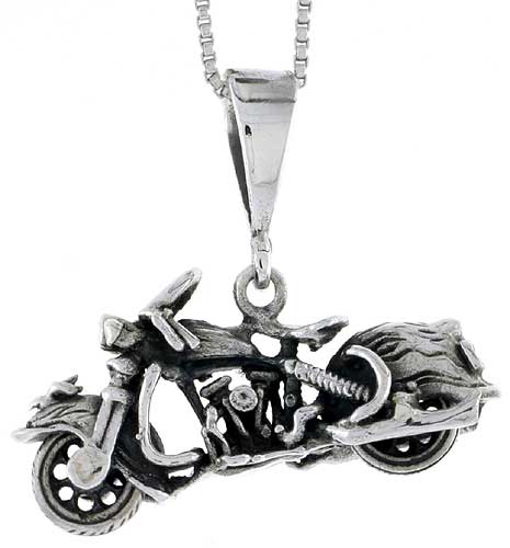 Sterling Silver Motorcycle Pendant, 1 1/8 inch wide