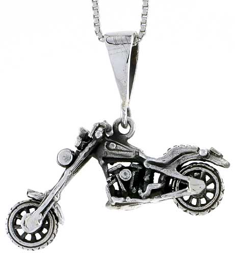 Sterling Silver Motorcycle (Harley Davidson Type) Pendant, 1 1/4 inch wide