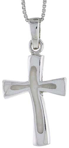 Sterling Silver Cross w/ White Enamel, 1 inch tall