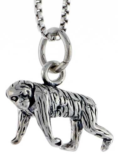 Sterling Silver chimpanzee Charm, 5/8 inch wide