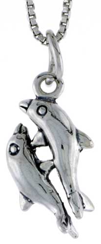 Sterling Silver Double Dolphin Charm, 5/8 inch tall