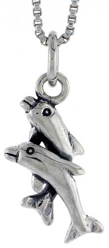 Sterling Silver Double Dolphin Charm, 3/4 inch tall
