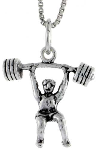 Sterling Silver Weightlifter Charm, 3/4 inch tall