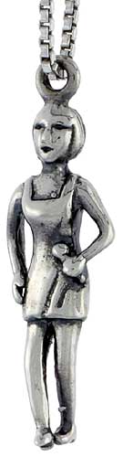 Sterling Silver Lady in Halter Dress Charm, 7/8 inch tall