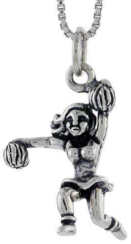 Sterling Silver Cheerleader Charm, 3/4 inch tall