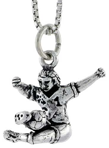 Sterling Silver Soccer Player in Action Charm, 1/2 inch tall