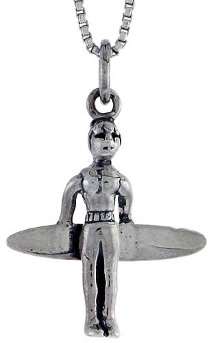 Sterling Silver Surfer Charm, 7/8 inch tall