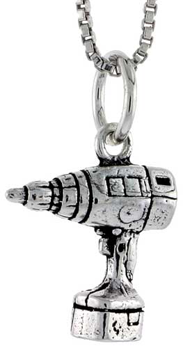 Sterling Silver Cordless Drill Charm, 1/2 inch tall