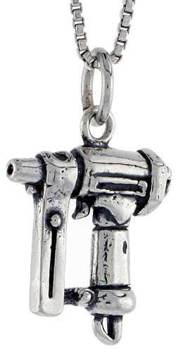 Sterling Silver Nail Gun Charm, 5/8 inch tall