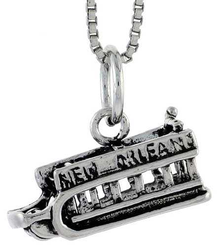 Sterling Silver New Orleans Trolley Charm, 1/4 inch tall