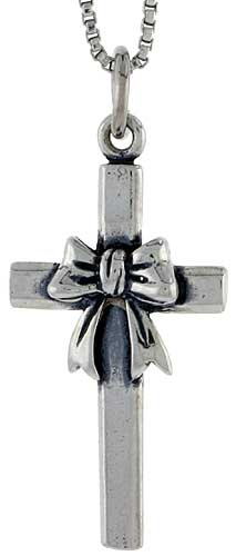 Sterling Silver Cross w/ Bow Charm, 1 inch tall