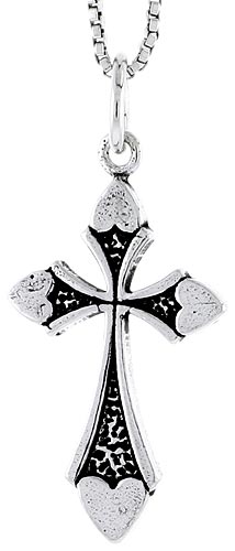 Sterling Silver Cross Charm with Hearts, 1 inch tall