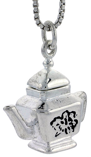 Sterling Silver Trapezoid-shaped Tea Pot Charm, 1/2 inch tall