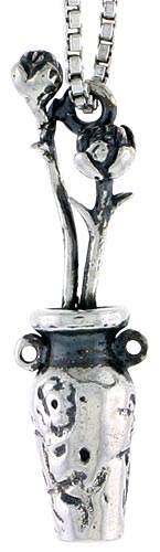 Sterling Silver Flower Vase Charm, 1 1/16 inch tall