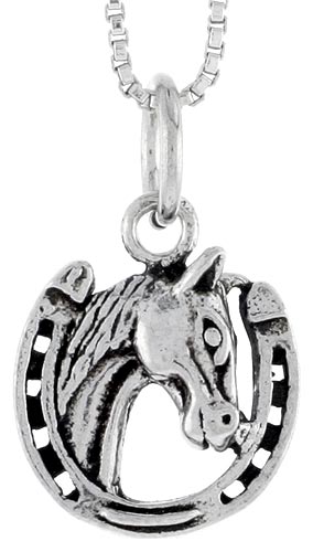 Sterling Silver Horseshoe w/ Horse Head Charm, 1/2 inch tall