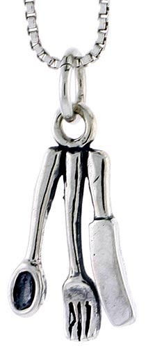 Sterling Silver Fork Spoon Knife Charm, 5/8 inch tall