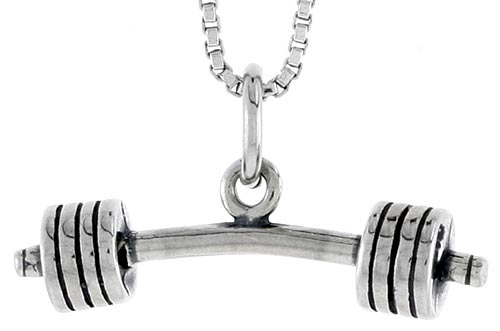 Sterling Silver Barbell Charm, 1 inch tall