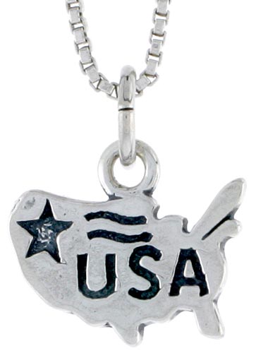 Sterling Silver USA Map Charm, 3/8 inch tall
