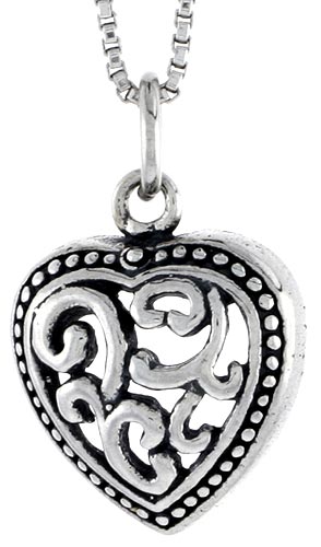 Sterling Silver Filigree Heart Charm Rope Border, 1/2 inch tall